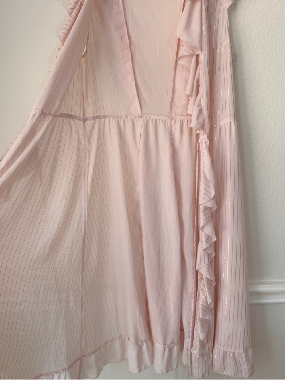 Victoria’s Secret Blush Pink Sheer Ruffle Robe Stripe Tie Front Coquette Fairy S - Picture 14 of 15